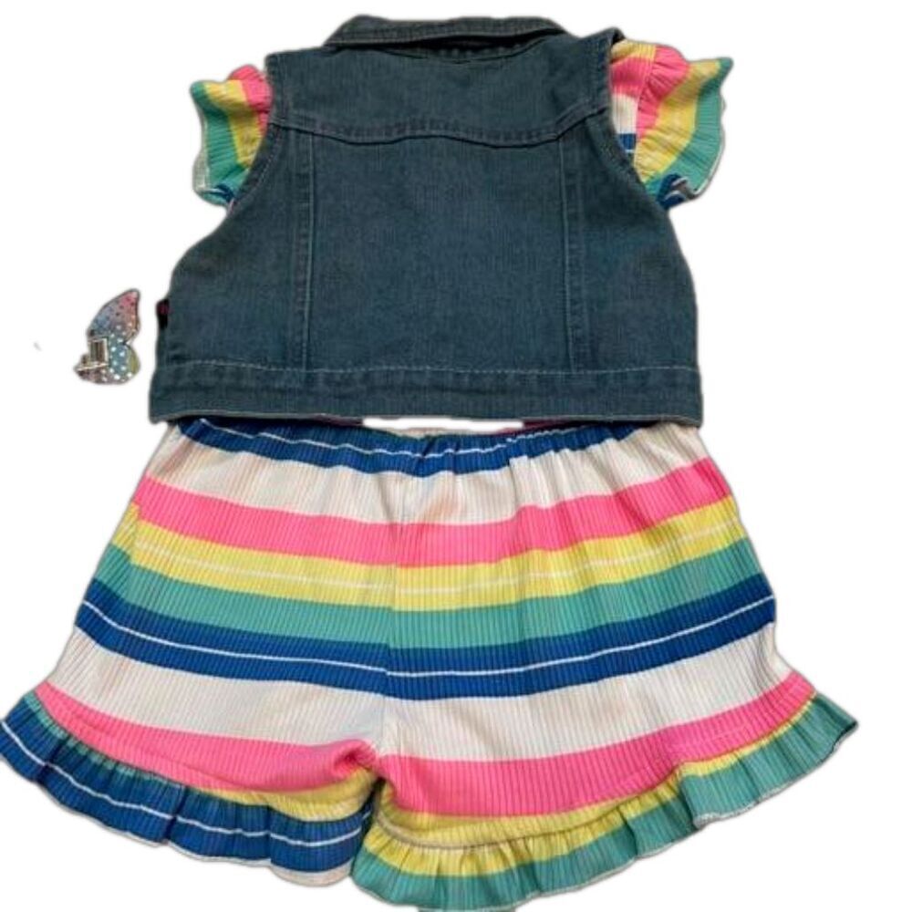 DELIAS Baby Girls Striped Romper Sleeveless Denim Vest Set Multicolor 2T NWT - Picture 14 of 14